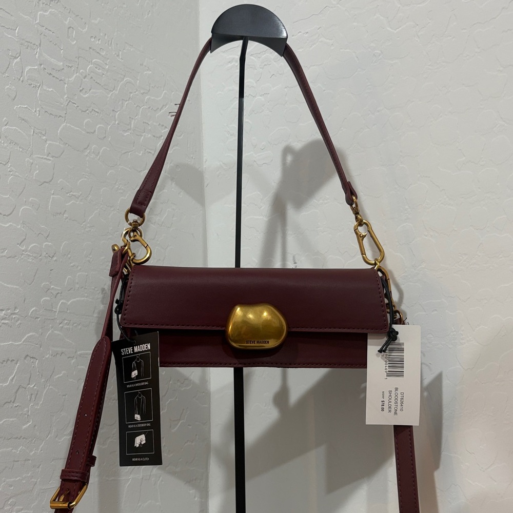 Steve Madden Wine Crossbody Bag with Gold Accents